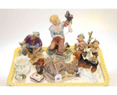 Beswick model of a beagle, small Belleek vase, two Goebel figures, Beswick model of a Robin, Royal Doulton figure, etc