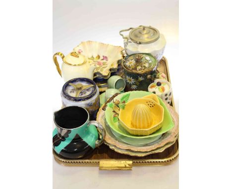 Carlton Ware collection including: Handcraft jug, early 'Petunia' tobacco jar, lemon squeezer, biscuit barrels, etc