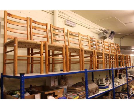 Set of ten rush seated ladder back kitchen chairs