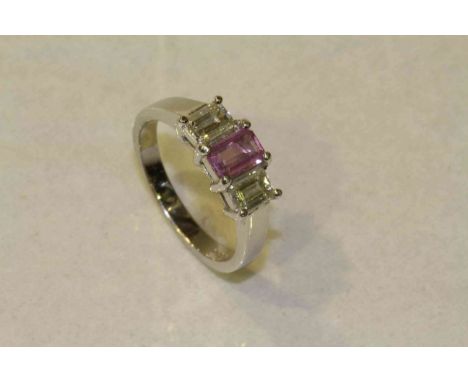 18 carat gold ring, set with three stones, size M½