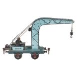 Märklin Kranwagen 1859, Spur 1, uralt, HL, mit 2 Kurbeln, Kette und Haken, Rahmenbereich tw