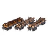 3 Märklin Rungenwagen 1953, Spur 1, HL, mit Langholzladung, Rungen und Ketten, 1 Kette fehlt, 1