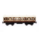 Märklin englischer Abteilwagen 2875 LNWR, Spur 1, weiß/braun CL, 4A Gussräder, Dach farblich