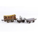 3 versch. Wagen, Spur 1, Märklin, Bing und Carette, NV, zum Herrichten