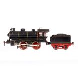 Märklin B-Dampflok R 1021, mit 2A-Tender, Spur 1, Uhrwerk intakt, 3 Stecklaternen, Galeriestangen,