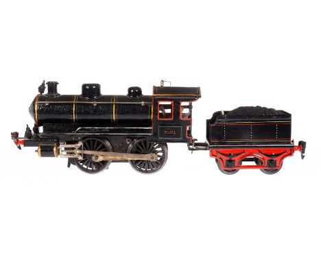 Märklin B-Dampflok R 1021, mit 2A-Tender, Spur 1, Uhrwerk intakt, gealterter Lack, LS, 3 Stecklaternen, Klarlacküberzug, Radk