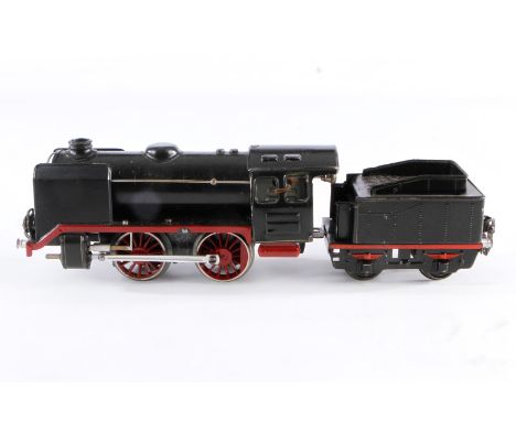 Märklin B-Dampflok R 910, Spur 0, Uhrwerk intakt, schwarz, mit Tender, gW und 2 el. bel. Stirnlampen, tw rest., Z 3