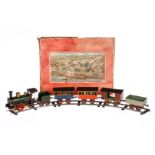 Märklin Zugpackung, Spur 2, uralt, HL, mit A-1 Dampflok 1022 R, mit 2A-Tender, Uhrwerk intakt, v+