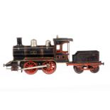Märklin B-Dampflok 1021, mit 2A-Tender, Spur 1, uralt, CL, Uhrwerk hakt, leicht verbeult, Alterungs-