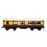 Bing englischer Abteil-/Gepäckwagen 1921, Spur 1, braun/weiß CL, 4A Gussräder, 6 imit. Lüfter,