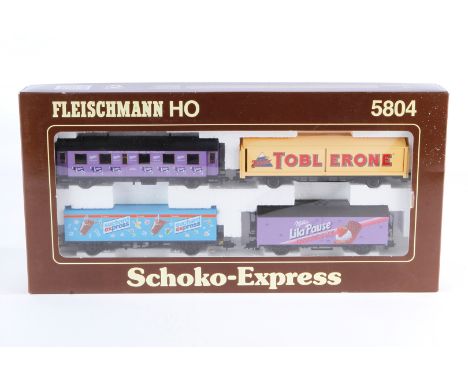 Fleischmann Güterwagen-Set ”Schoko-Express” 5804, Spur H0, 4-teilig, Alterungsspuren, im leicht besch. OK, sonst Z 2