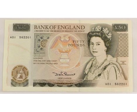 Bank of England, Series D £50 note, First Run; D.H.F Somerset, March 1981, serial A01 562201, (B352); AUNC