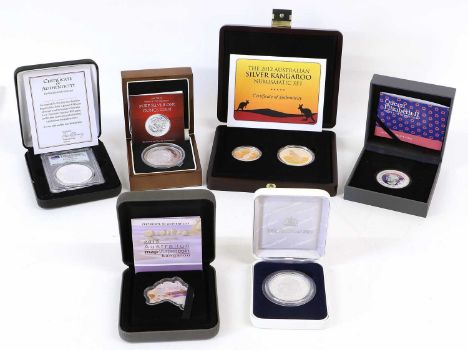Assorted Australian and New Zealand Silver Proof Coinage; 7 coins across 6 boxes comprising; New Zealand, Queen Elizabeth II 
