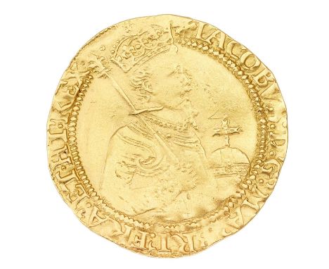 James I, Gold Unite, Second Coinage 1604-1619, (36mm, 9.78g), mm cinquefoil, IACOBVS D G MA BRI FRA ET HI REX, crowned and ar