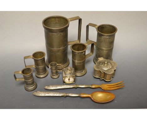 Metalware - a Victorian white metal cache pot, shaped quarter lobbed body, unmarked;  a pair of Victorian horn and white meta