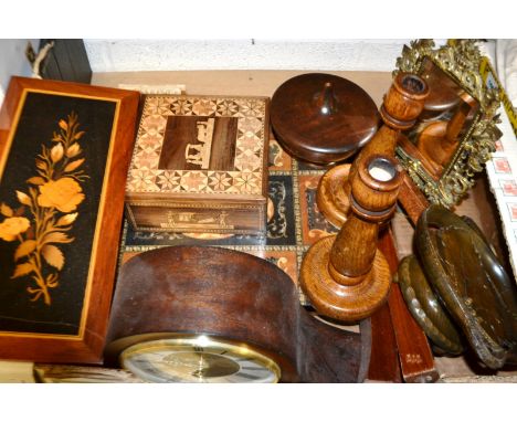 Boxes and Objects - treen candlesticks, musical table, gilt mirror, mantel clock, etc.