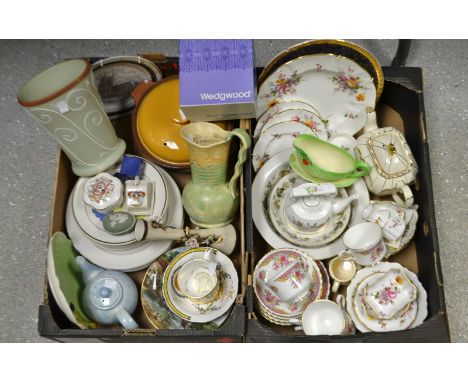 Ceramics - a Wedgwood Royal commemorative mug;  a Royal Stafford part tea service, others;  Denby Pansy plates, Carltonware e