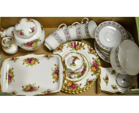 Royal Albert Old Country Rose - a mantel clock, sandwich tray, ginger jar, plates, vases etc qty (part seconds) other pattern