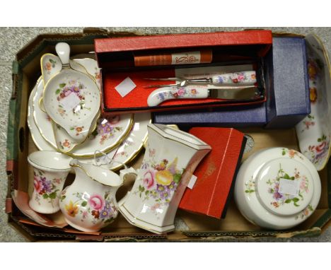 Royal Crown Derby Posies - ginger jar and cover; trinket dishes, some boxed; plates; hafted flatware; etc.