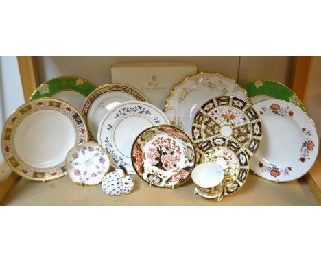 A Royal Crown Derby 2451 pattern teacup,saucer and tea plate; other Royal Crown Derby decorative plates and trinket dishes; a