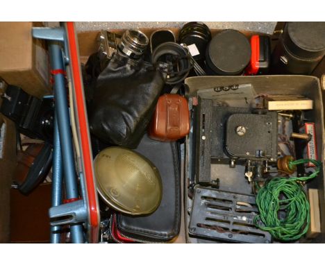 Cameras - a Pathescope 9mm projector, boxed;  a zenit TTL slr camera, 300mm, 28mm, 135mm lenses etc;  others;  qty