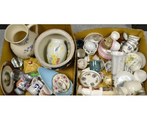 Ceramics - A Calton ware cottage butter dish; an Aynsley tea set ;  a Staffordshire jardiniere; a Poole dish; a large blue an