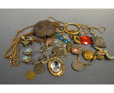 Jewellery - a 1950s marquisette and enamel brooch, as a colourful parrot; Victorian bar brooch, probably silver, as a riding 