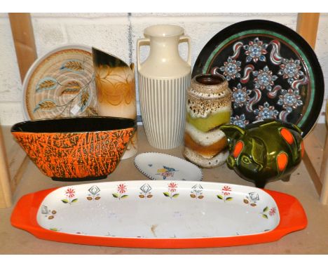 Decorative Ceramics - a Poole charger, by BM Pottinger, signed; a Crown Devon oblong tray; German fat lava; Portmeirion; Horn