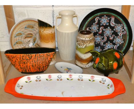 Decorative Ceramics - a Poole charger, by BM Pottinger, signed; a Crown Devon oblong tray; German fat lava; Portmeirion; Horn