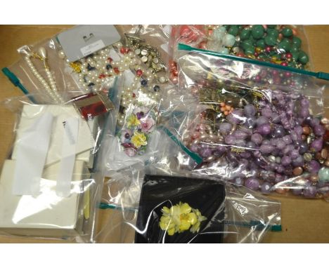 Costume Jewellery - beads, ceramic floral brooches, novelty spider brooch, Ronson pocket lighters; qty