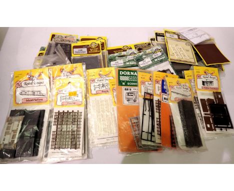 Approximately 30 N gauge kits, Kestrel, ratio etc, buildings, signal, level crossing, fencing etc. P&amp;P Group 2 (£18+VAT f