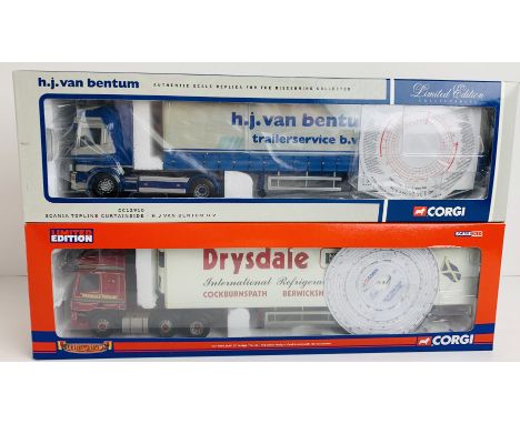 2x Corgi 1:50 HGV Models - CC13606 DAF CF Drysdale &amp; CC12910 Scania Topline HJ Van Bentum - Boxed, P&amp;P Group 2 (£18+V