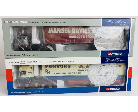 2x Corgi 1:50 HGV Models CC12918 Scania Topline Pentons &amp; CC 13108 Volvo F88 Mansel Davies - Boxed, P&amp;P Group 2 (£18+