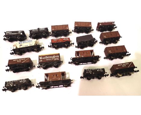 Seventeen assorted N gauge wagons including hopper, tankers, box, open etc. P&amp;P Group 1 (£14+VAT for the first lot and £1