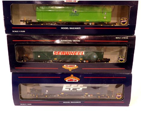 Bachmann Intermodal sets x3; 37300A Consent Leasing, 373013 Sea Wheel, 37302A E.F.D, all lacking couplings. P&P Group 3 (£25+