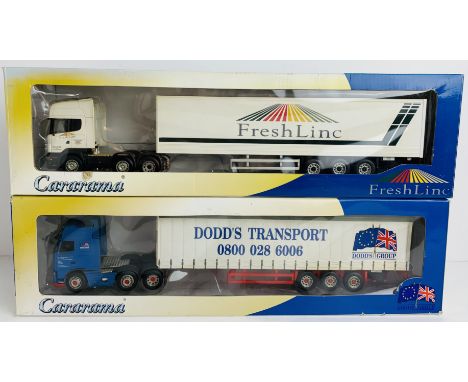 2x Cararama 1:50 HGV Models - Scania Topline &amp; Volvo - Boxed, P&amp;P Group 2 (£18+VAT for the first lot and £3+VAT for s