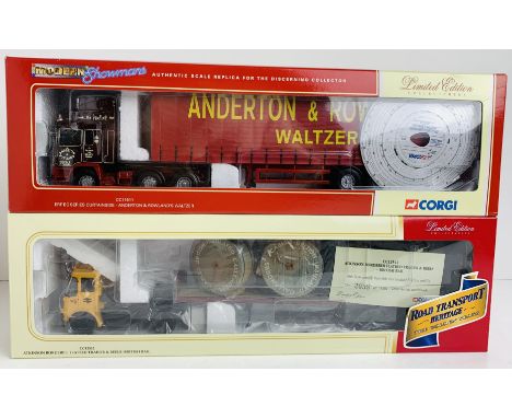 2x Corgi 1:50 HGV Models - CC12512 BR Atkinson Flatbed &amp; CC11911 ERF Showmans - Anderton &amp; Rowlands Waltzer - Boxed, 