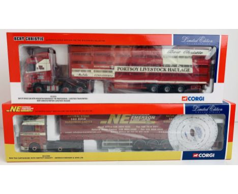 2x Corgi 1:50 HGV CC13215 DAF XF Bert Christie Livestock &amp; CC13404 MAN TGA Norman Emerson - Boxed, P&amp;P Group 2 (£18+V