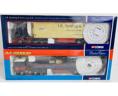 2x Corgi 1:50 HGV Models CC12223 Scania Dropside Hawkins Ltd &amp; CC12215 Scania 4 Series JR Harding - Boxed, P&amp;P Group 