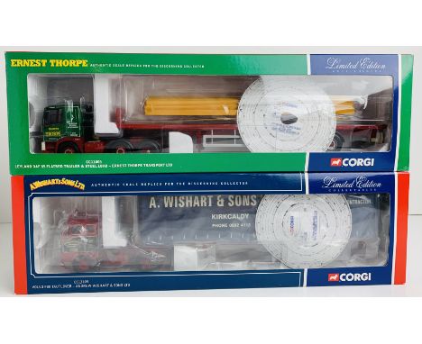 2x Corgi 1:50 HGV Models - CC13109 Volvo F88 Wishart &amp; Sons &amp; CC11805 Leyland DAF Thorpe Transport - Boxed, P&amp;P G
