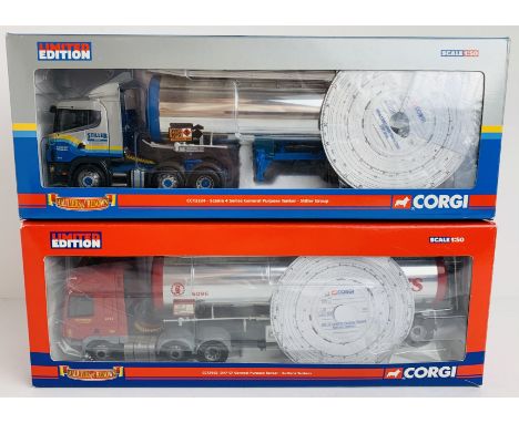 2x Corgi 1:50 Scale CC12224 Scania Stiller Group &amp; CC13602 DAF CF Suttons - Boxed, P&amp;P Group 2 (£18+VAT for the first