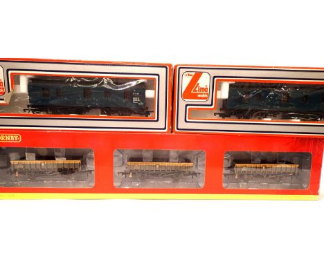 Hornby set of three ZCV clam, open wagons, weathered and two Lima refinished parcels, vans BR Blue, S1423 and S1813. P&amp;P 