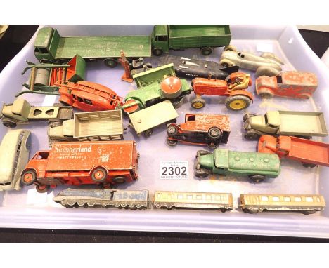 Selection of twenty Dinky toys including Foden, Guy, Tractor, Motorbike and sidecar, lawn mower etc. mostly for refurbishment