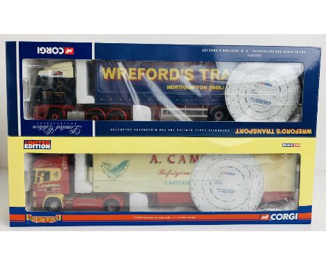2x Corgi 1:50 HGV Models - CC13216 DAF XF SW Wreford &amp; CC12920 Scania Topline Campbell Haulage - Boxed, P&amp;P Group 2 (