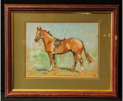 English School (mid 20th century) Kim, Chestnut Horse (sketch for portrait) indistinctly signed, dated 1958, watercolour, 27c