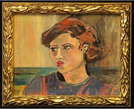 Contemporary British  School Stylised Portrait of a Lady oil on board, 17cm x 22cm 