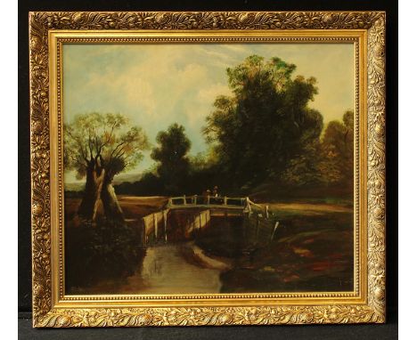 English School (early 20th century) Figures on a Loch Gate oil on board, 49cm x 57cm 