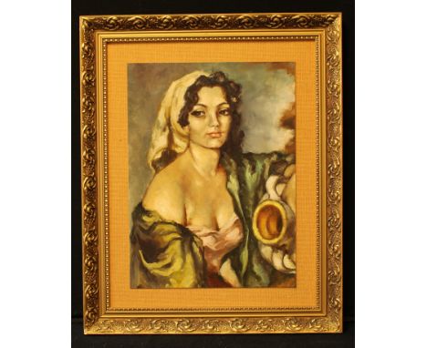 Spanish School Woman Holding a Jar oil on board, 44cm x  32cm 