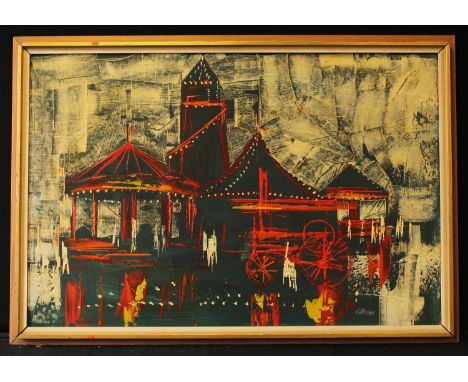 Collinson (Modern British School) Fairground with Traction Engine signed, oil, 59cm x 90cm 