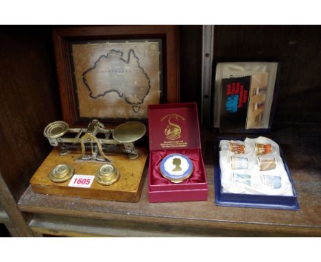 A mixed lot,&nbsp;to include a set of postage scales and a Staffordshire enamel box.&nbsp; 